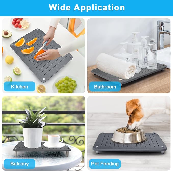 3Pcs Nesting Stone Drying Mat for Kitchen Counter, Quick Drying Stone Dish - Image 6