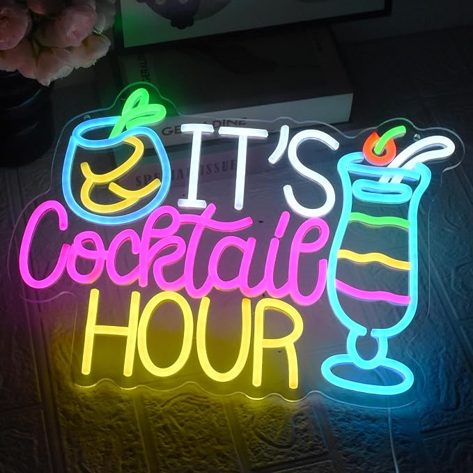 Cocktail Neon Sign It's Cocktail Hour Neon Light USB Dimmable LED Beer Signs - Image 4