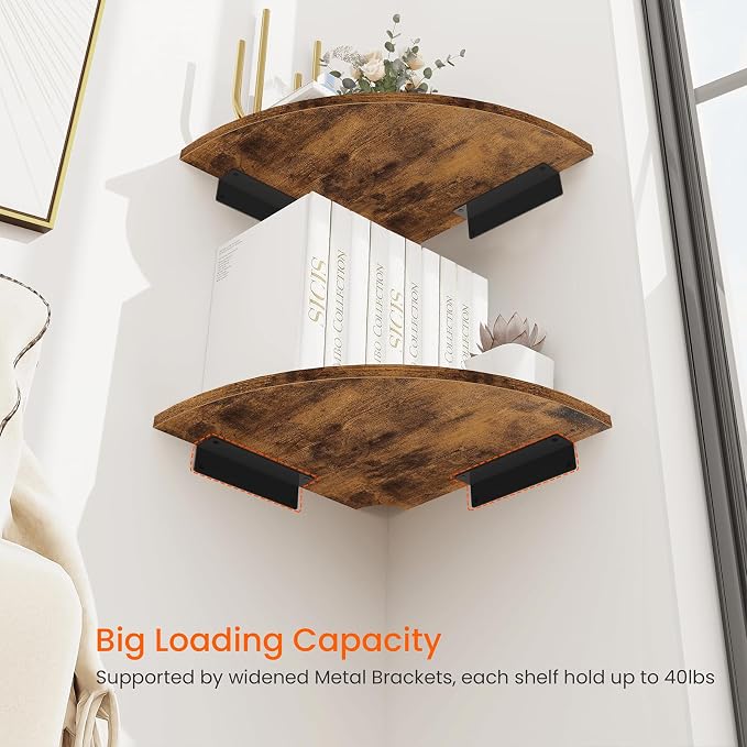 Homode Corner Wall Shelf, 12 Inch Wide Wooden Corner Floating Shelves - Image 6