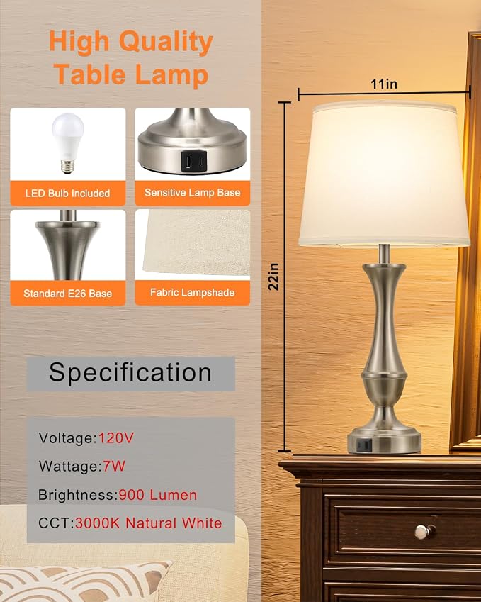 Seealle Upgraded Touch Lamps for Night Stands Set of 2 - Image 5