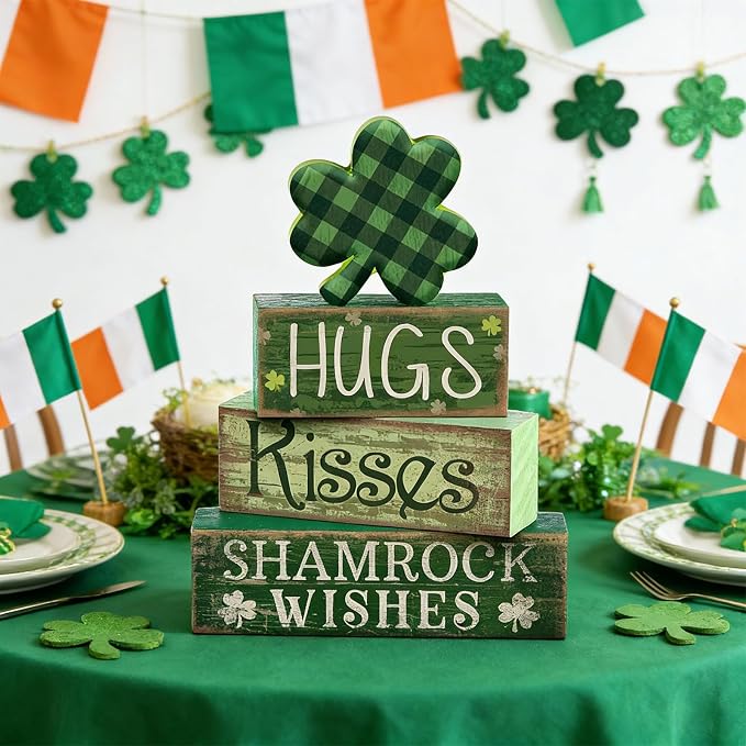 Lineshading 4 Pcs St. Patrick's Day Table Wooden Signs Hug Shamrocks Table - Image 5