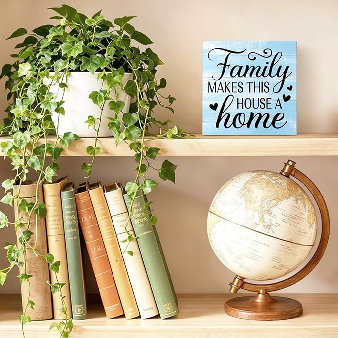Family Makes This House A Home Wooden Box Sign Rustic Wood Block Plaque Box Sign - Image 3