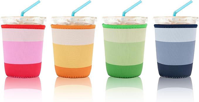 4 Pack Iced Coffee Sleeve, reusable Neoprene Cup Sleeves Suitable by KJQJLY