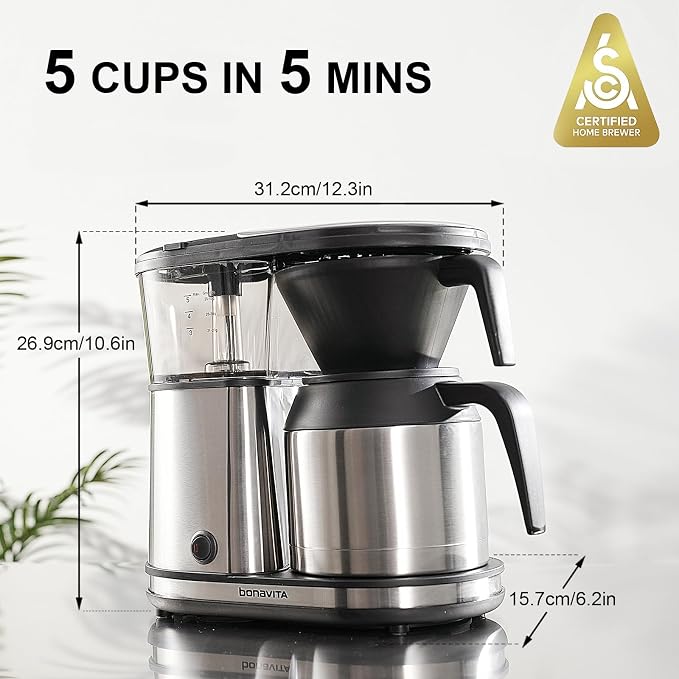 Bonavita 5 Cup Drip Coffee Maker Machine, One-Touch Pour Over, Auto Pause - Image 2