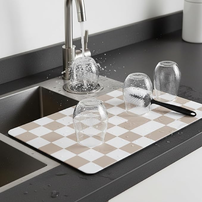 1-Piece Checkered Dish Drying Mat, Absorbent ​Kitchen Counter​ Protector - Image 4