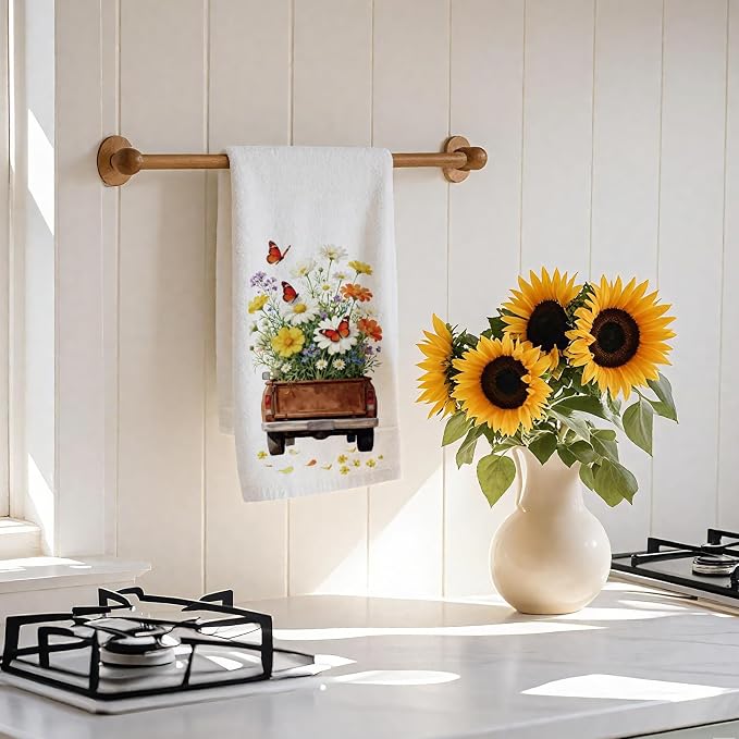 CUTHOLLOW Daisy Flowers Bouque Decorative Kitchen Towels Set of 4, - Image 7