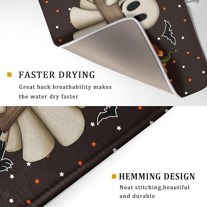 Giwawa 18"x24" Halloween Dish Drying Mat Spooky Pumpkin Ghost Black Cat Bats - Image 3