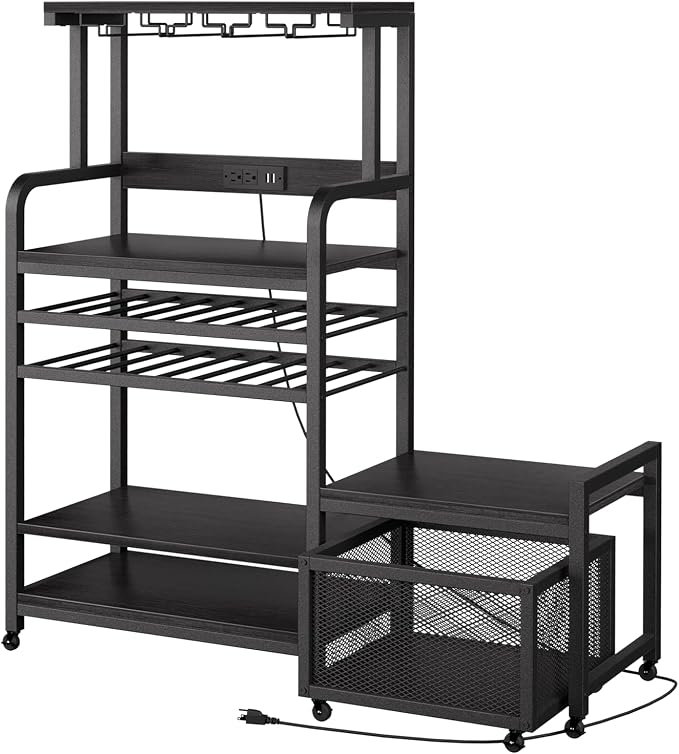 Mini Fridge Stand with Power Outlet, Microwave Stand with Wine Rack, Coffee bar - Image 9