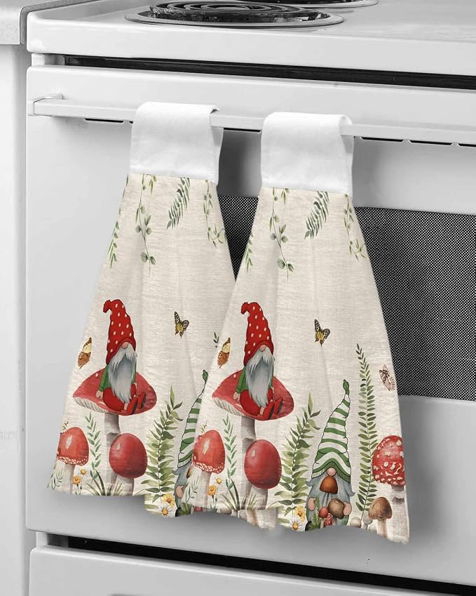 Hanging Kitchen Towels with Loop Gnome Spring Floral Hand Tie Towels Set of 2 - Image 5