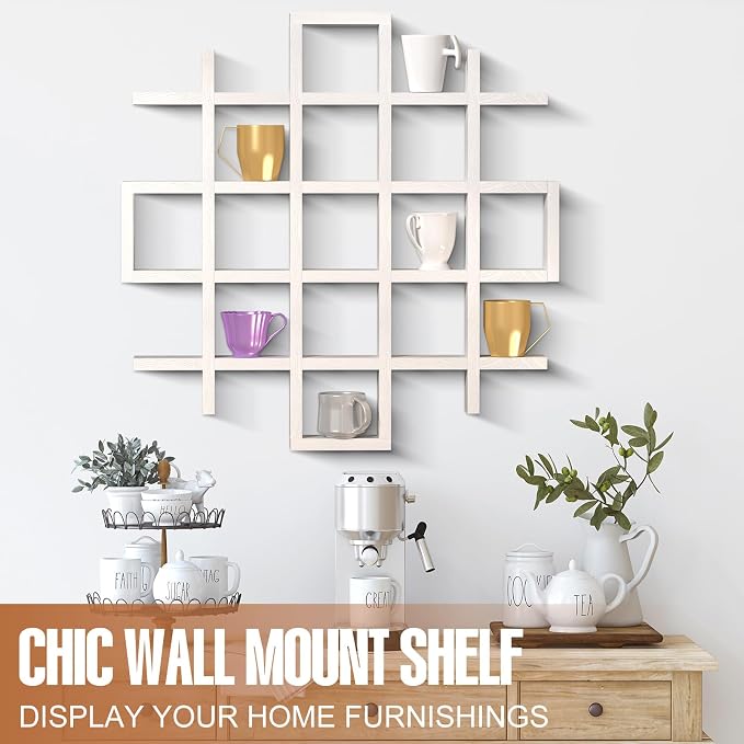 Suzile Oversize Coffee Mug Display Rack Wooden Display Shelves Rustic Wooden - Image 5