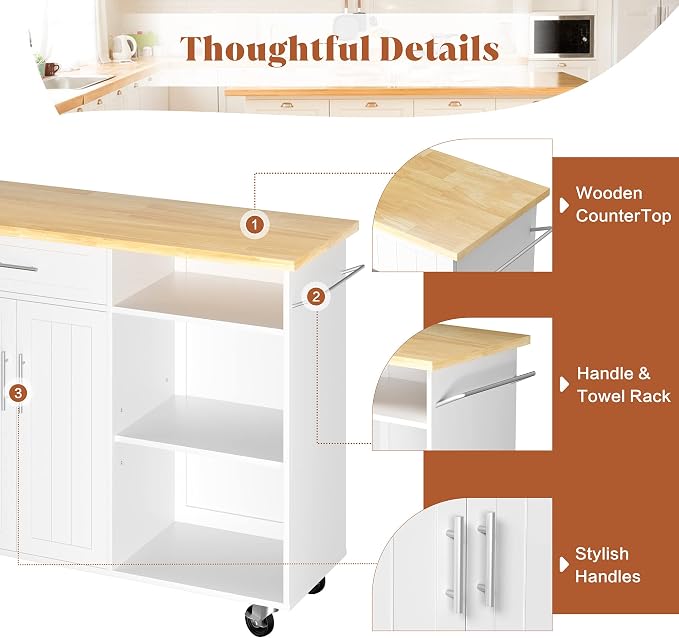 JY QAQA 42" Kitchen Island on Wheels - Image 4