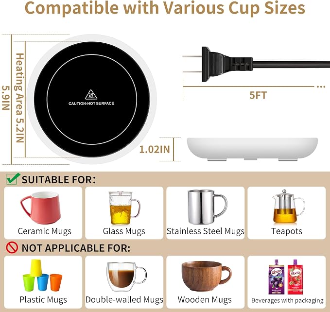 Coffee Mug Warmer for Desk 4H Auto Shut Off, Smart Coffee Cup Warmer - Image 4