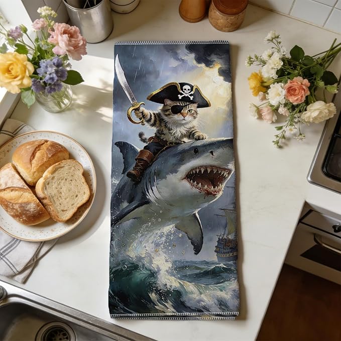 CUTHOLLOW Interesting Surfing Cat Decorative Kitchen Towels Set of 4, - Image 6