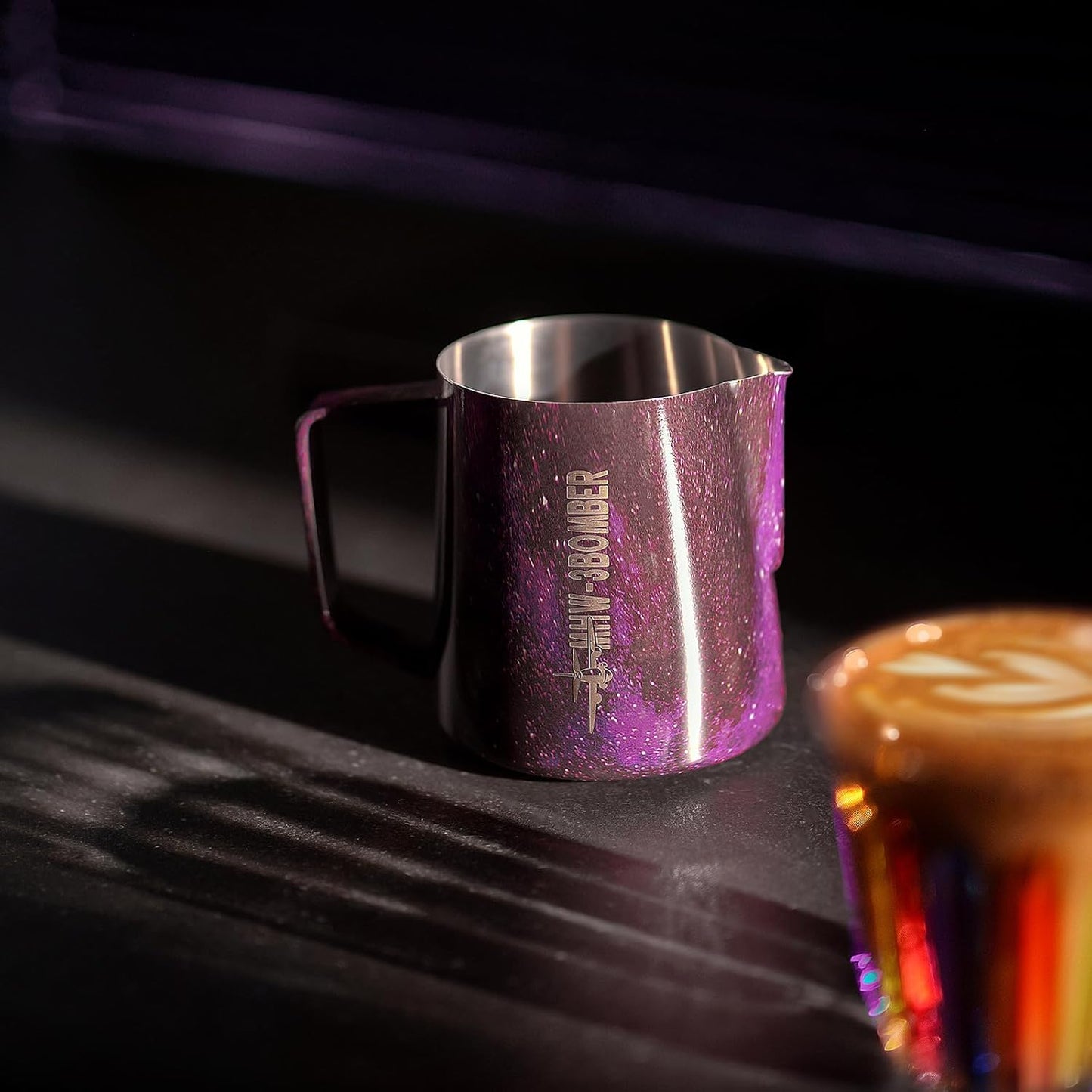 MHW-3BOMBER Espresso Steaming Pitcher Milk Frothing Pitcher Stainless Steel Milk Coffee Cappuccino Latte Art Barista Cup (5.0 Purple, 20 Ounces) P5008S