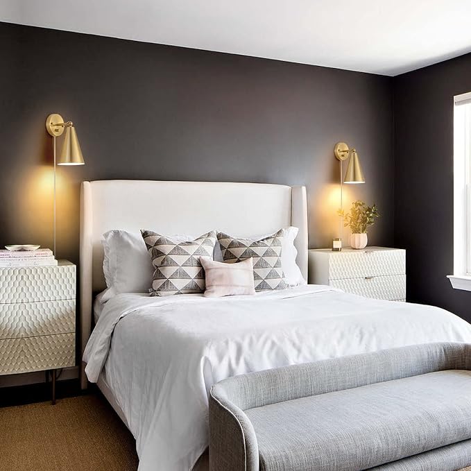 MWZ Gold Wall Sconces Set of Two Plug in, Brass Modern Dimmable Sconces - Image 2