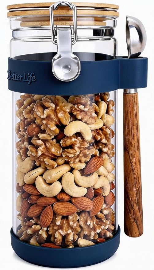 1.5-Quart Large Glass Nuts Storage Container, Airtight Food Storage Jar by KKCHOMEACCENTS