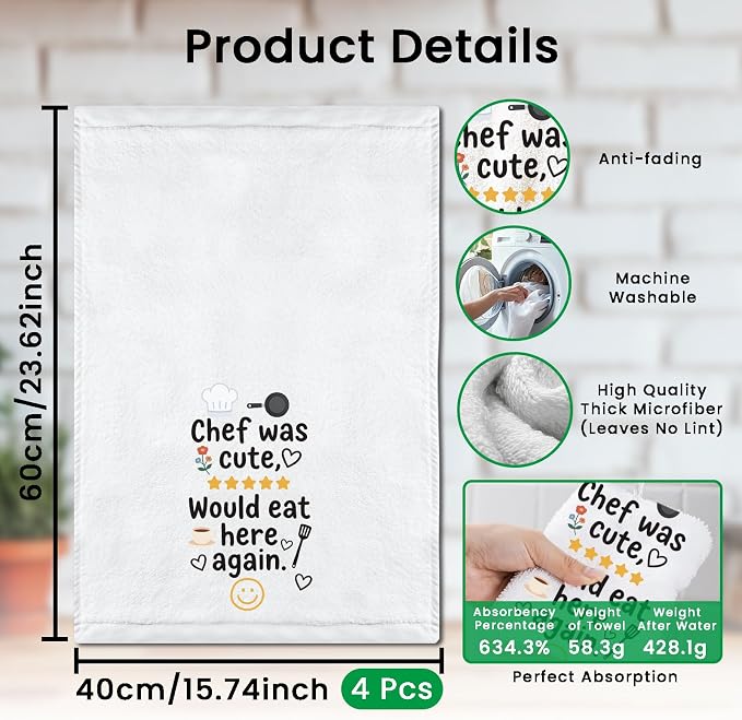 CUTHOLLOW Chef's Gifts Decorative Kitchen Towels Set of 4, 15.74"x23.62" - Image 2