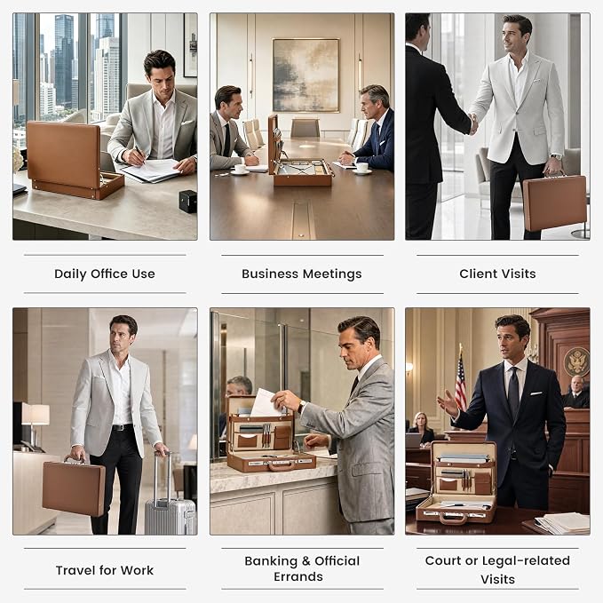 Briefcases for Men, Carrying Case Document Professional Leather Briefcase - Image 3
