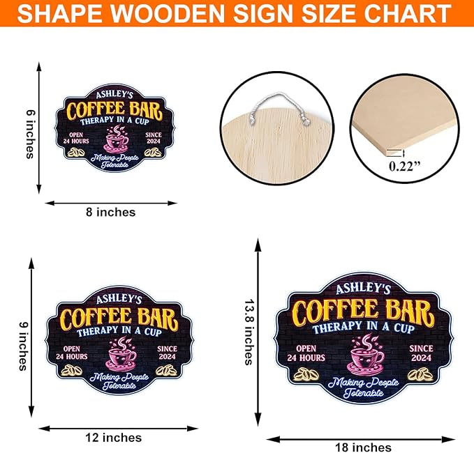 THUYPT Personalized Coffee Sign, Coffee Wooden Sign Plaque Wall Hanging Coffee - Image 2