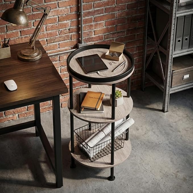 Small Round Side Table, Oak Round End Table - Image 6