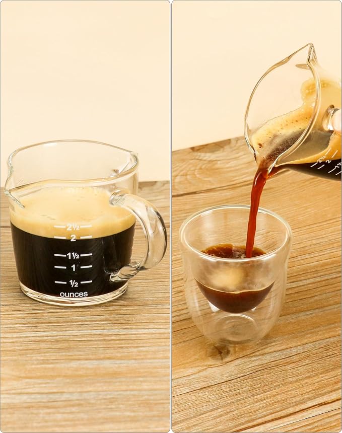 QWORK Espresso Shot Glass with Handle, 4 Pack 3-Ounce Double Spout Glass - Image 4