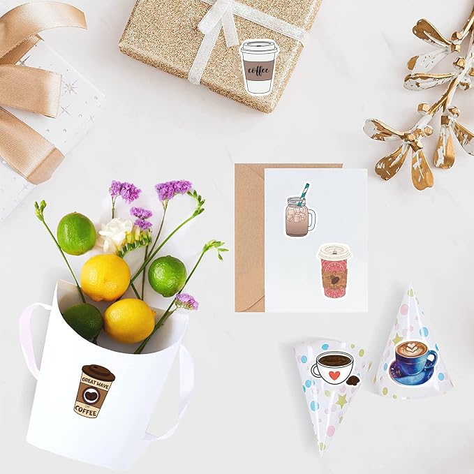 500Pcs Cute Coffee Stickers, Cartoon Drink 1 Inch Labels - Image 3
