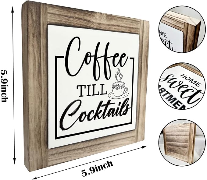 Coffee Till Cocktails Sign, Coffee Bar Decor, Wood Box Desk Décor, Home Bar - Image 2