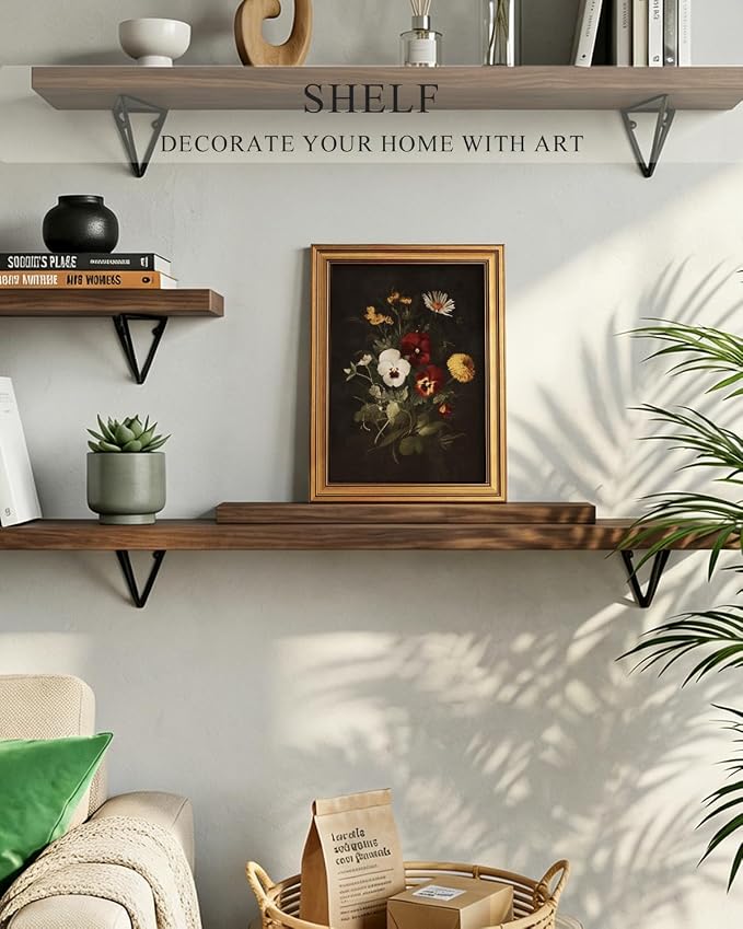 ARPEOTCY Gold Framed Canvas Wall Art, Dried Pressed Flower Wall Decor, - Image 7