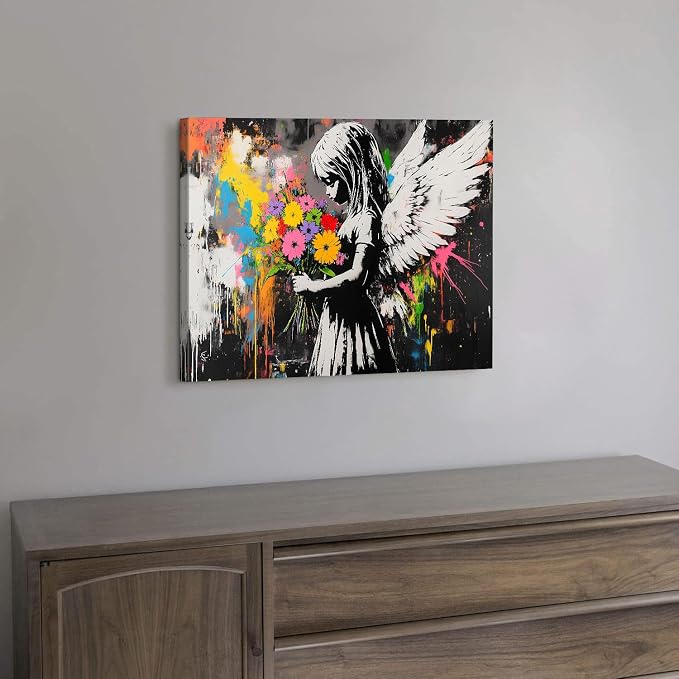 Abstract Graffiti Banksy Canvas Wall Art Banksy Angel Girls Decor Colorful - Image 5