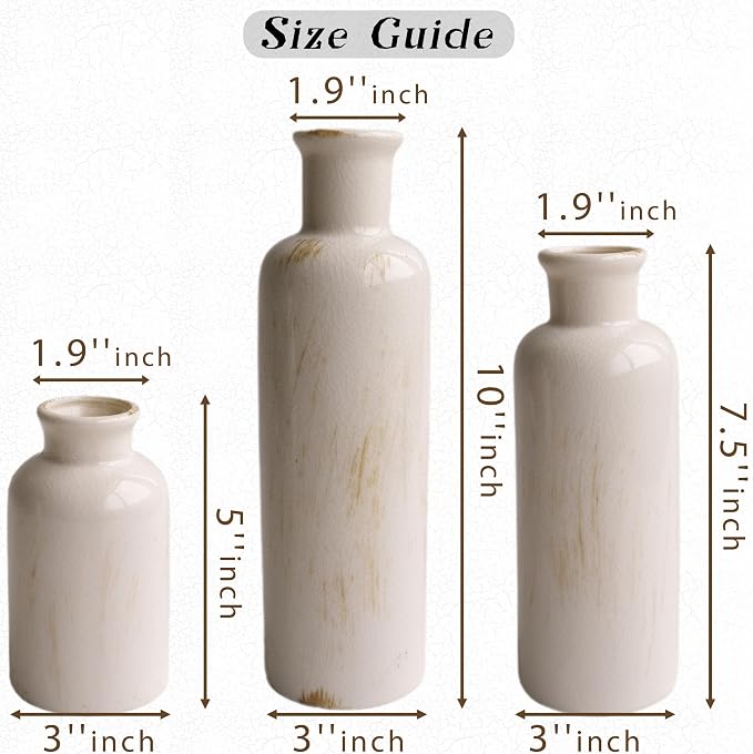 Pampas Grass with Vase Set – 3 Beige White Ceramic Vases with Natural Dried - Image 3