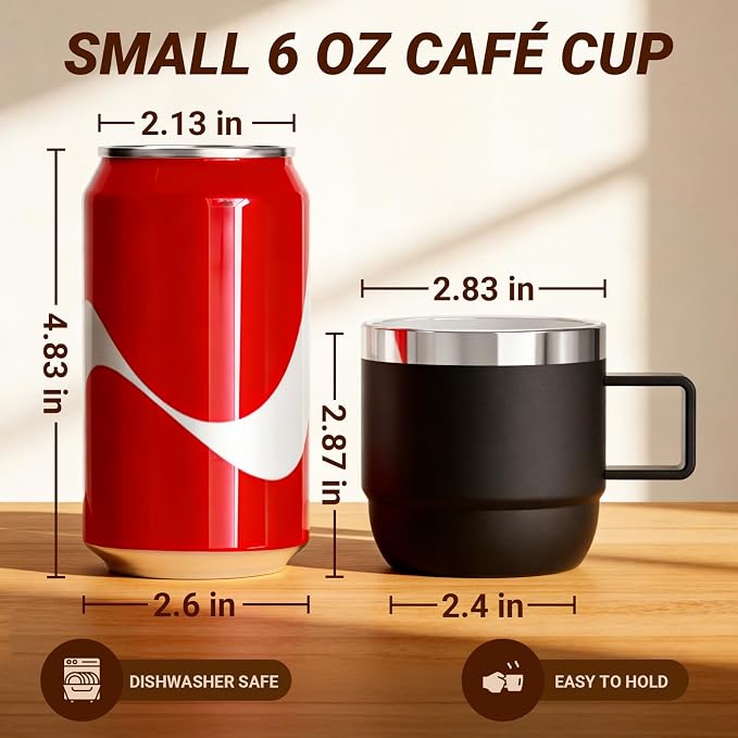 6 oz Small Espresso Mug with Handle, Ceramic-Lined 18/8 Stainless Steel - Image 2