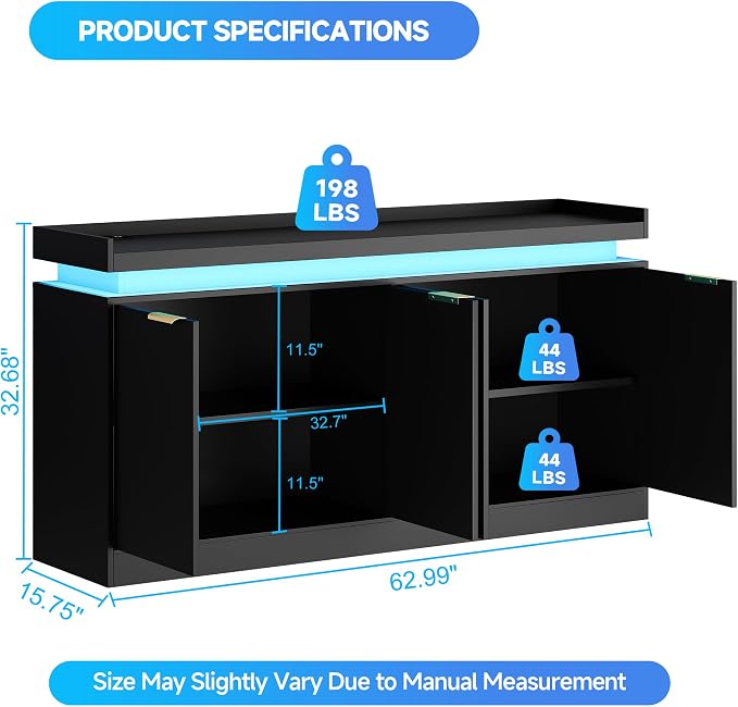 knoworld LED Sideboard Buffet Cabinet - Image 2
