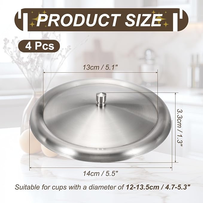 uxcell 4Pcs Stainless Steel Mug Cover, 5.5" Universal Cup Lid Dust Prevention - Image 2