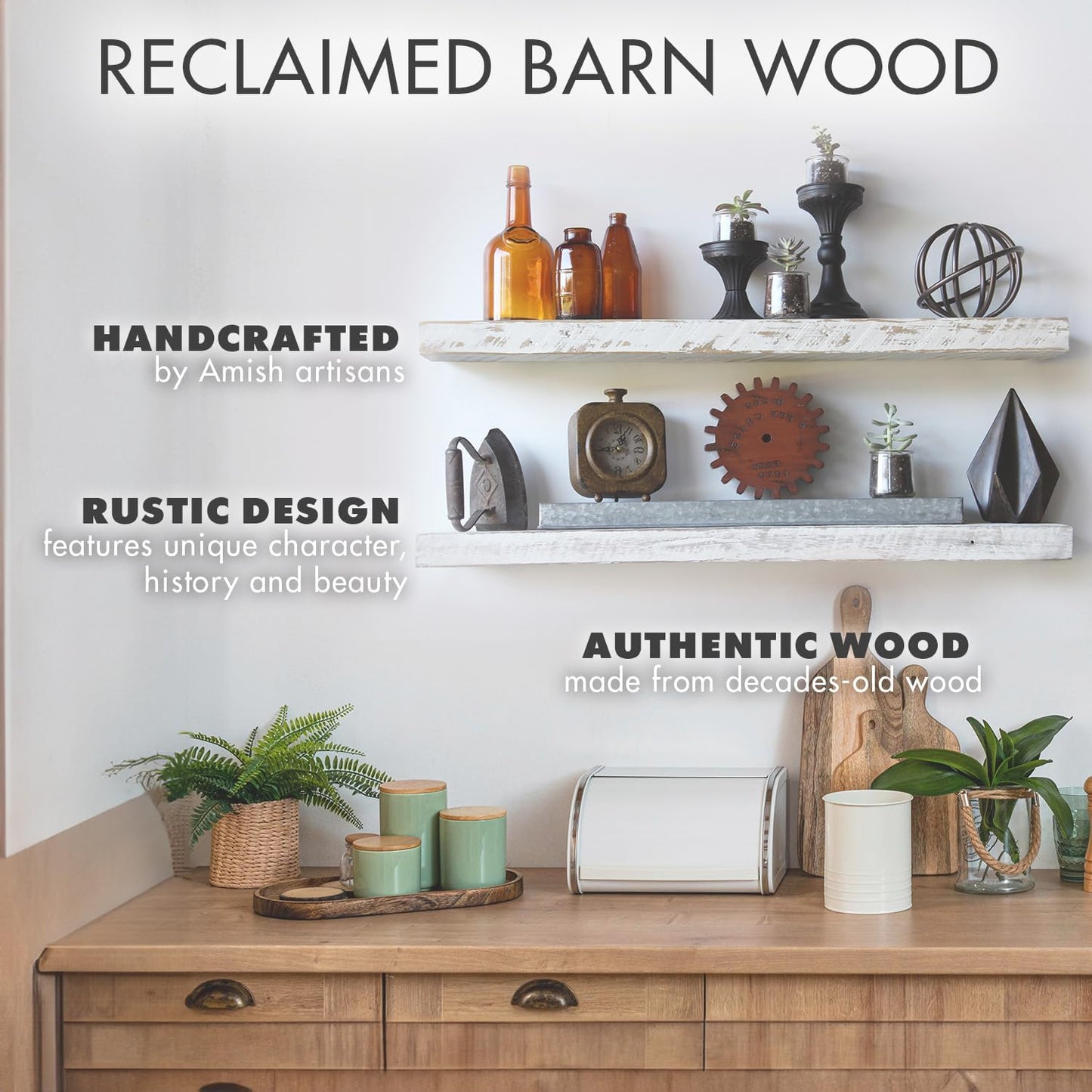 Urban Legacy Reclaimed Barnwood Planks | Floating Shelves for Wall w/Flush Mount Shelf Bracket Set Included | | Set of 2 (White Wash, 36" x 4.5" x 2")