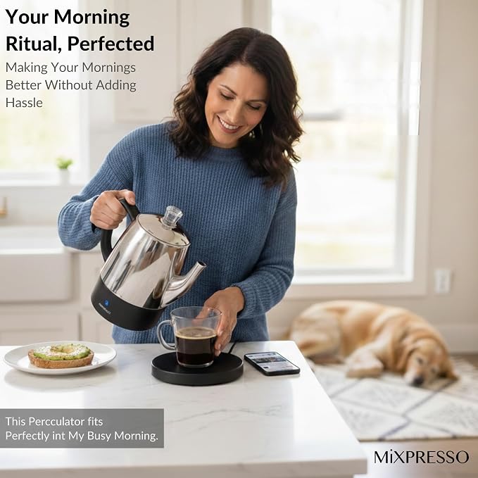 Mixpresso Small Electric Percolator Coffee Pot 4 Cup Stainless Steel - Image 5