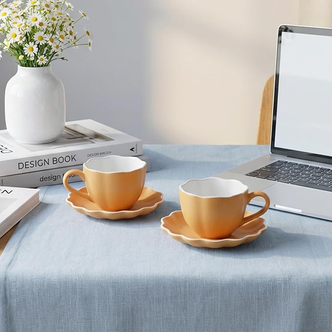 Ceramic Espresso Cups with Saucers 6 oz, Coffe Cups - Image 6