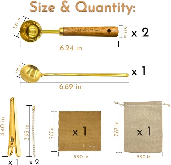 Gold Coffee Scoop with Wooden Handle, 1 Tablespoon / 15 ml, 304 Stainless Steel - Image 2