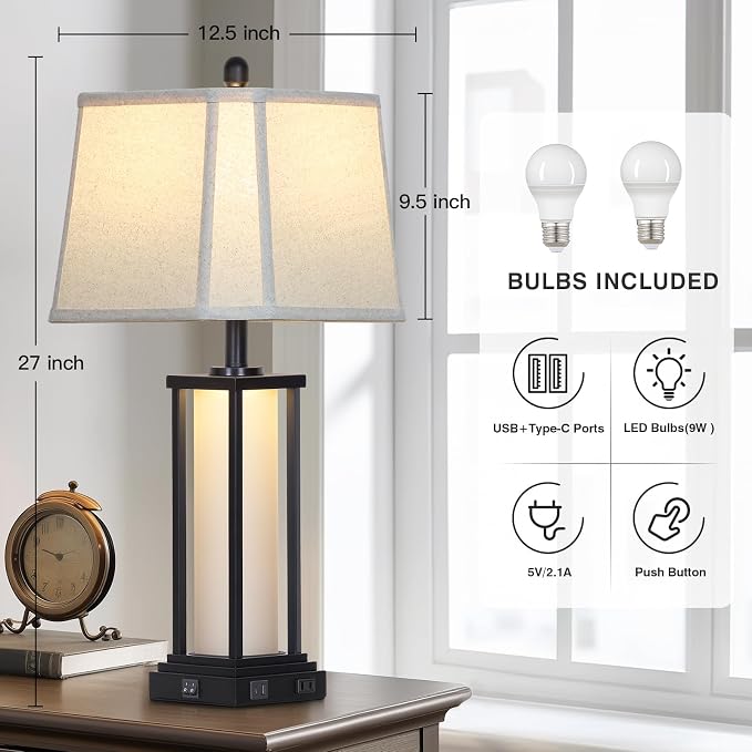 Cinkeda 27" Tall Vintage Table Lamp Set of 2 - Image 3