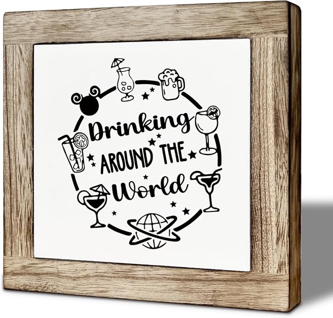 Drinking Around The World Wooden Decor, Funny Pub Decor Sign, Rustic Wooden Bar by Unknown