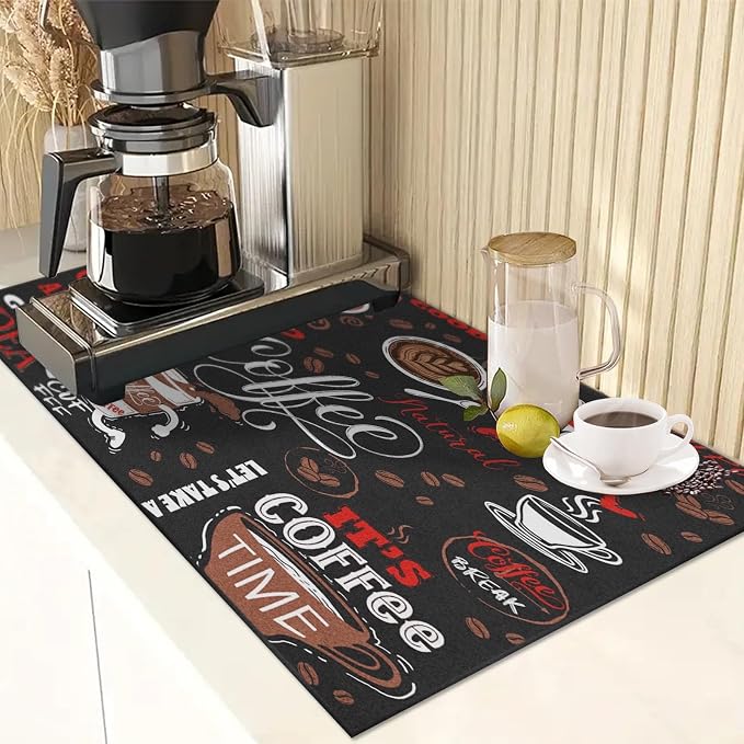 Arttown Coffee Mat for Countertops, Funny Abstract Cartoon Red Dish Drying Mat - Image 2