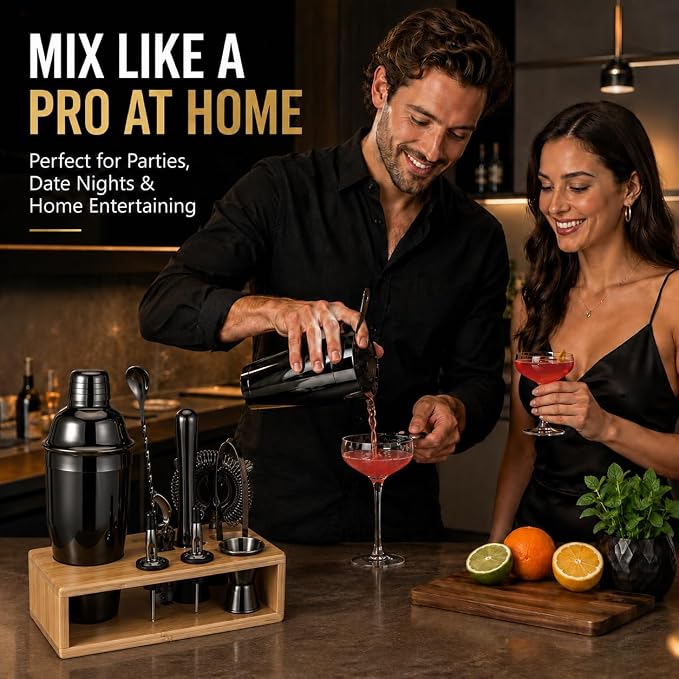 Black Cocktail Shaker Set, Premium 18/8 Stainless Steel Mixology Bartender Kit - Image 7
