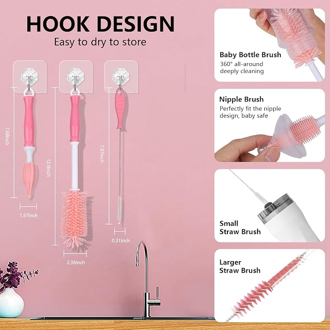 Silicone Bottle Cleaning Brush, Baby Travel Essential Bottle Brush Set - Image 5