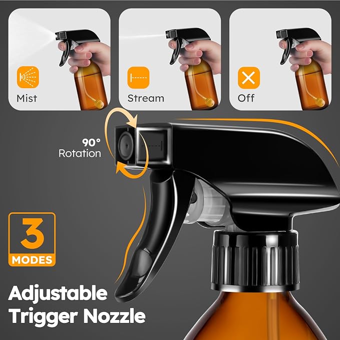 Tecohouse 360° 4 OZ Amber Glass Spray Bottles, 2 Pack Empty Refillable - Image 4