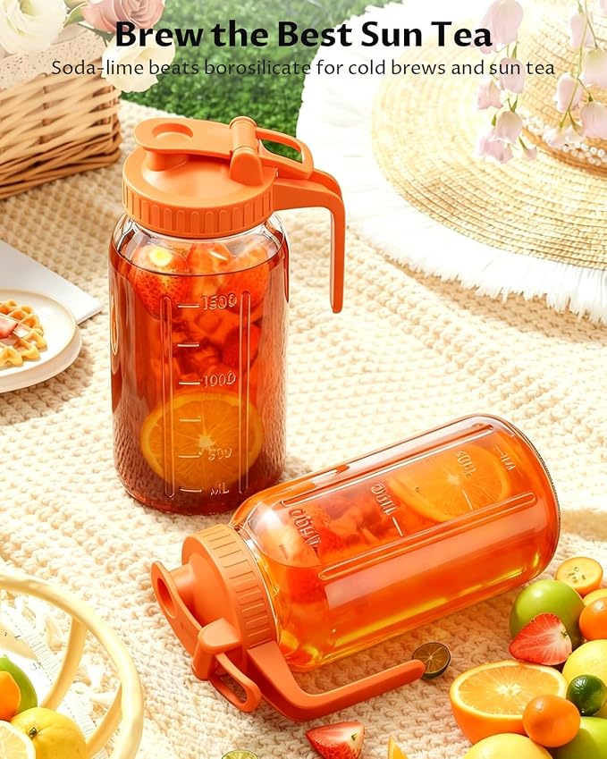 Glass Pitcher with Airtight Lid and Spout, 64oz Mason Jar Pitcher - Image 7