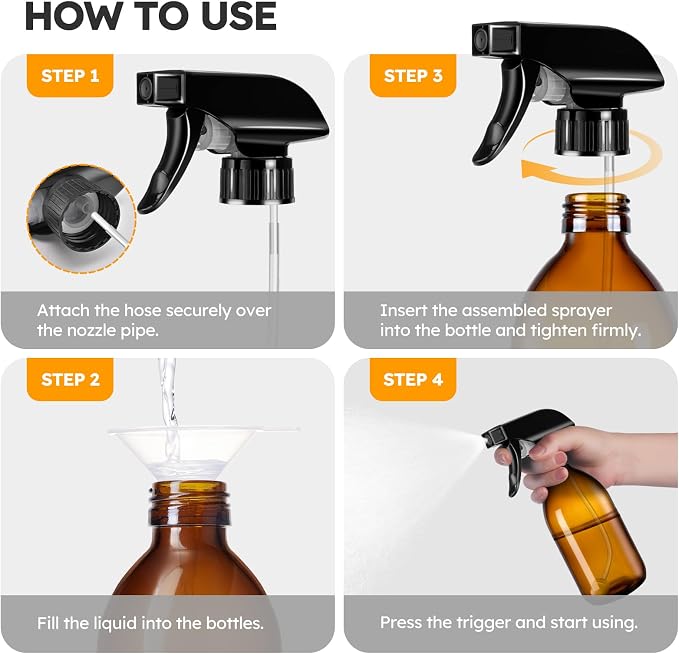 Tecohouse Amber Glass Spray Bottles 8oz, 2 Pack 360° Water Spray Bottle - Image 5