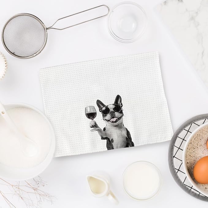 Boston Terrier Gifts Wine Dog Kitchen Towels, Gifts - Image 6