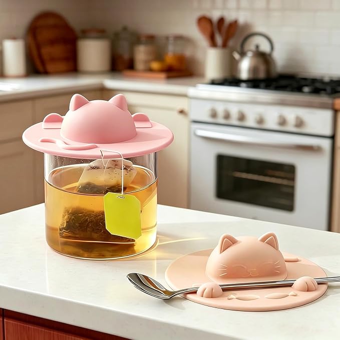 Silicone Cup Covers, Tea Bag Holder Mug Lid, Cat Cup Cover, Reusable Leak-Proof - Image 3