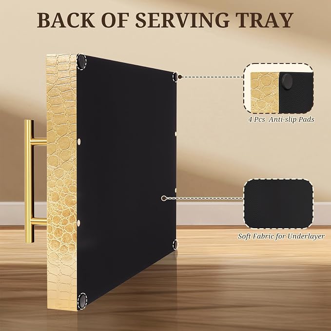 SXNOWS 17"x12" Gold Faux Leather Serving Tray - Image 5