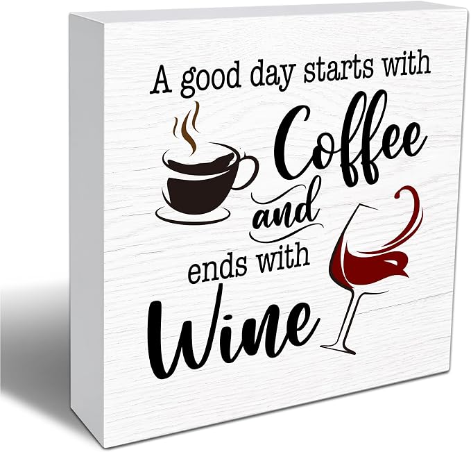 Coffee Wine Wood Box Sign, Rustic Funny Coffee Wooden Box Sign, Kitchen Home by Zmyollo