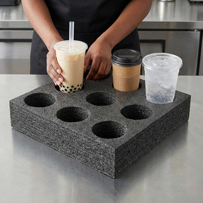 Toyvian 9-cup Multi-hole Drink Carrier Tray, Thickened Black Epe Foam Beverage - Image 5